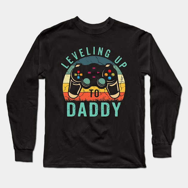 Leveling Up To Daddy 2023 Promoted To Dad Shirt Retro Gamer Long Sleeve T-Shirt by Sowrav